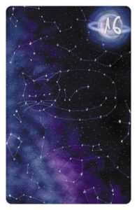 16 Die Sterne im Magic Cat Lenormand. Es ist ein Himmel mit einem Sternbild in Form einer schlafenden Katze zu sehen.