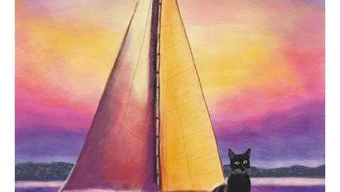 3 Das Schiff im Magic Cat Lenormand. Es ist eine schwarze Katze zu sehen, die am Bug eines hölzernen Segelbootes steht.